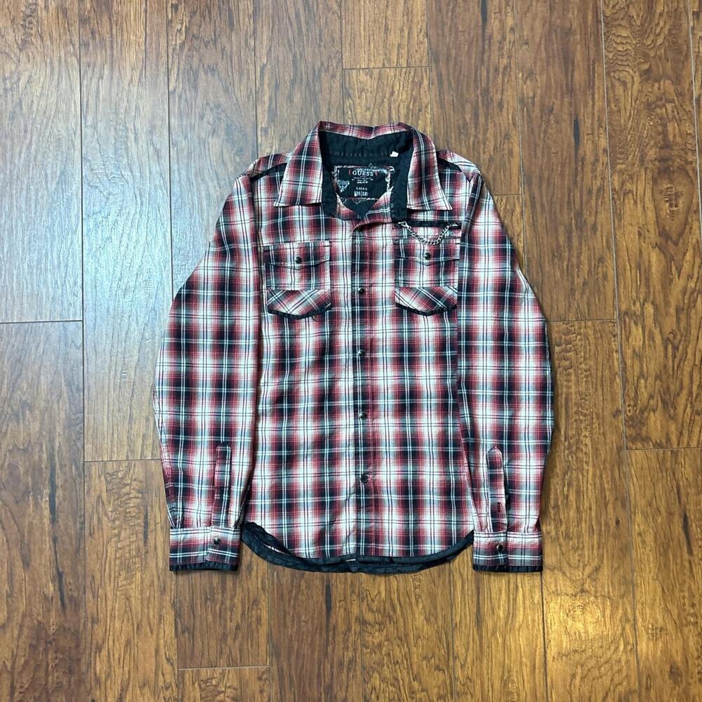 Guess Y2K Grunge Boys Rebel Drifters Plaid Western Snap Shirt